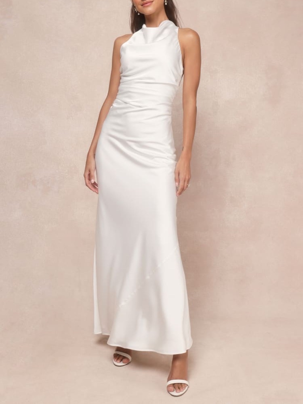 Lulus Effortlessly Sensational White Satin Backless Maxi Dress Size M NWT